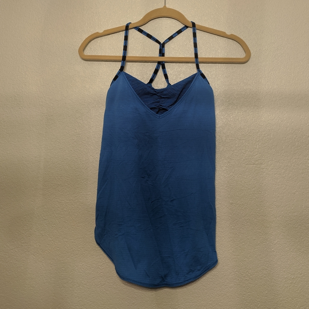 Black and blue Lululemon tank with built-in bra